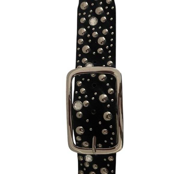 Rhinestone bling studded design leather.belt vintage suede black Western suede - Picture 3 of 8